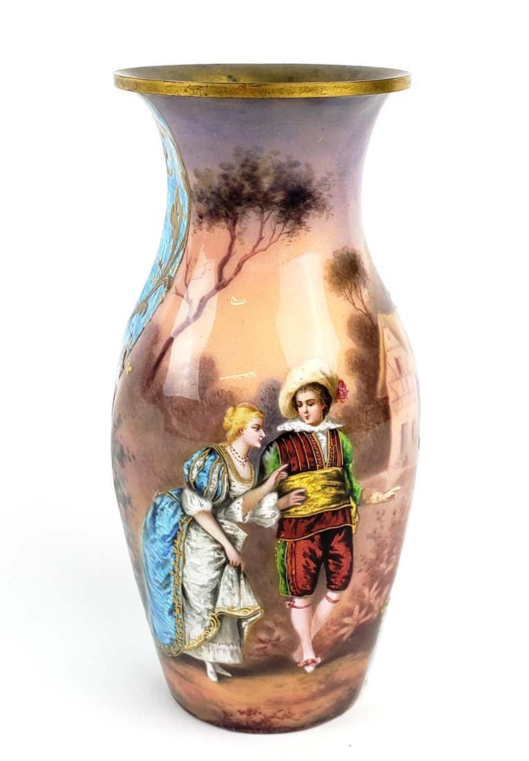 Austrian Viennese Enamel Vase: Austrian Viennese Enamel Vase. Measures H: 6" W: 2 3/4"