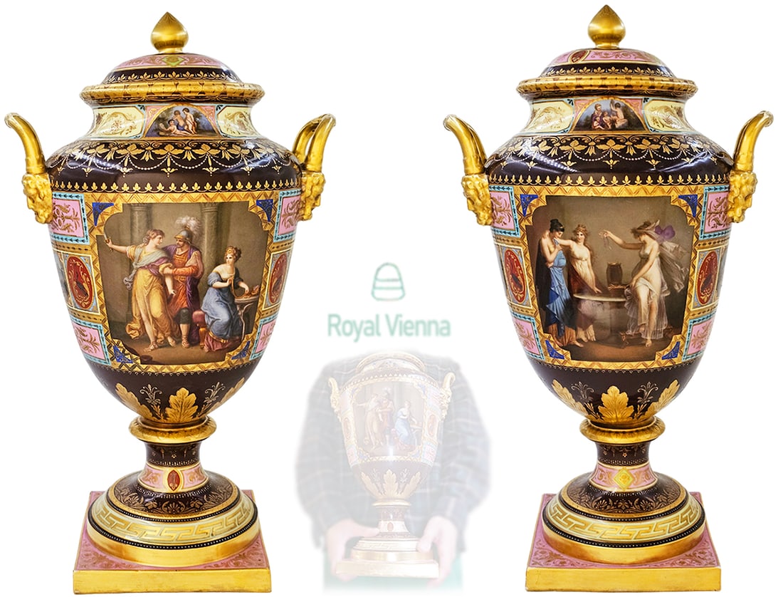 Large Pair Of 19th C. Figural Royal Vienna Hand Painted Vases (1 of 20)