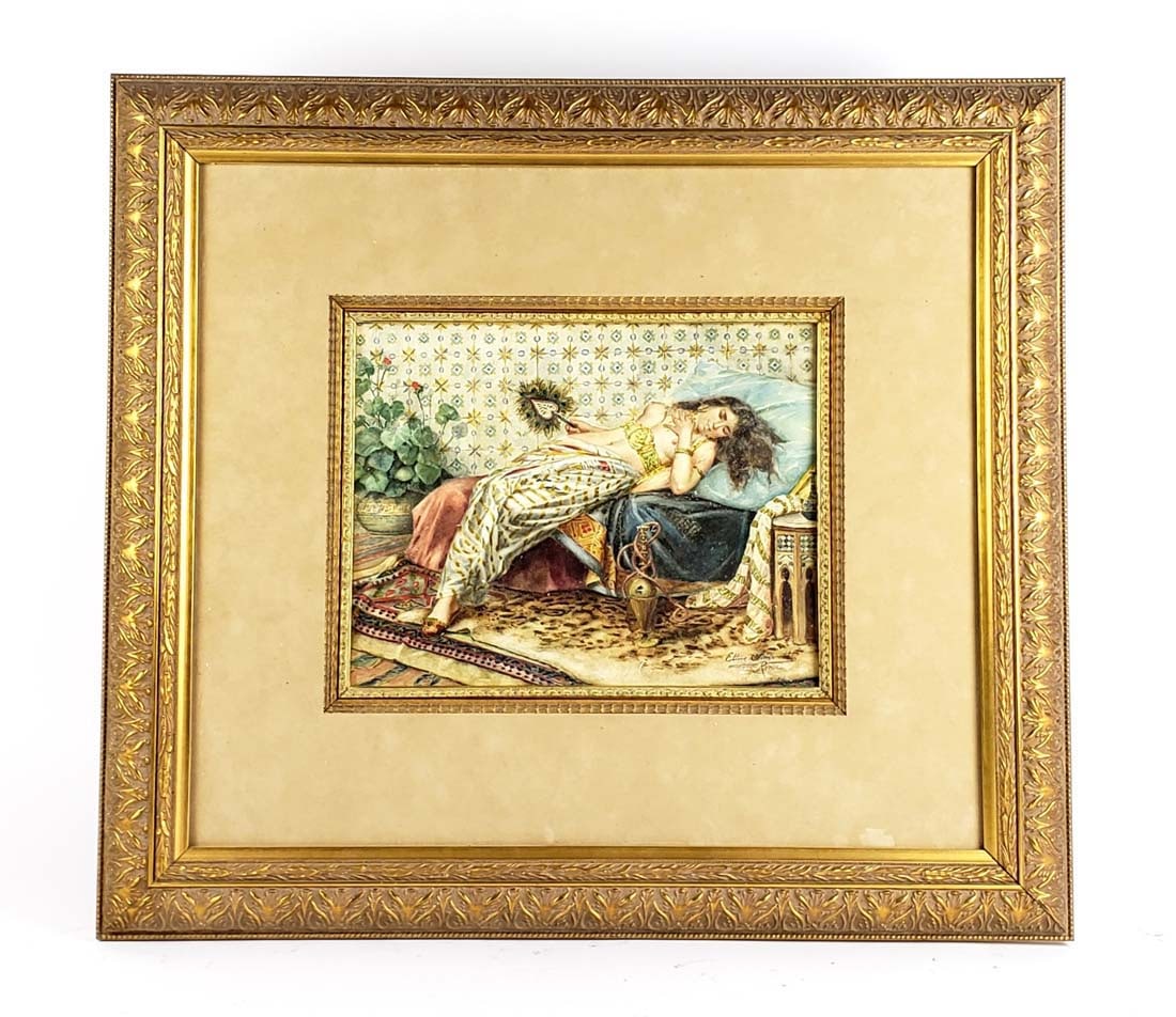 19th C. Orientalist Watercolor of Woman Signed Simonetti (1 of 7)
