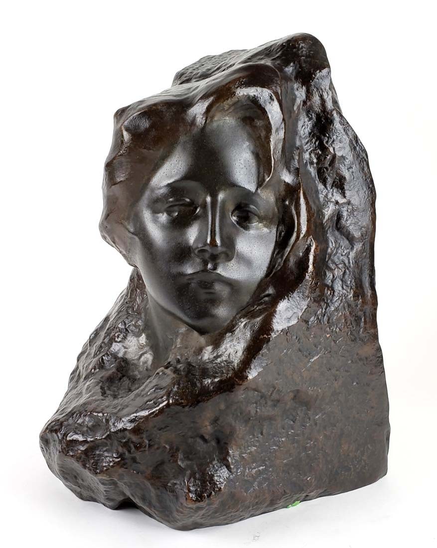 19th C. Bronze Statue "Face on Stone" Signed: 19th C. Bronze Statue "Face on Stone" Signed. Measures H: 14 3/4" W: 11"