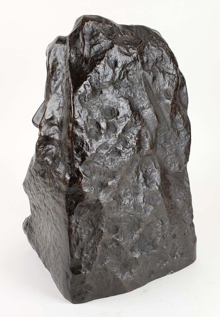 19th C. Bronze Statue "Face on Stone" Signed - 5