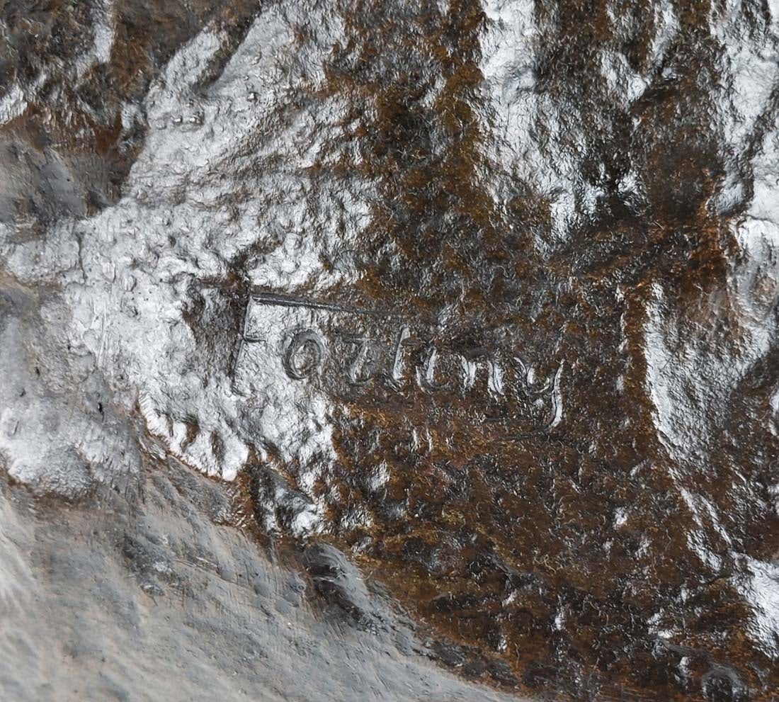 19th C. Bronze Statue "Face on Stone" Signed - 7