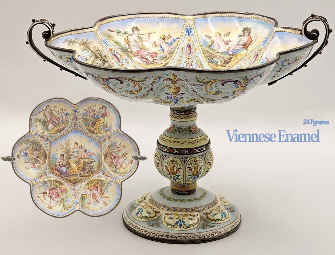Large 19th C. Jeweled Viennese Enamel Centerpiece: Large 19th C. Jeweled Viennese Enamel Centerpiece. H 5" x W 5 7/8" x L 7"