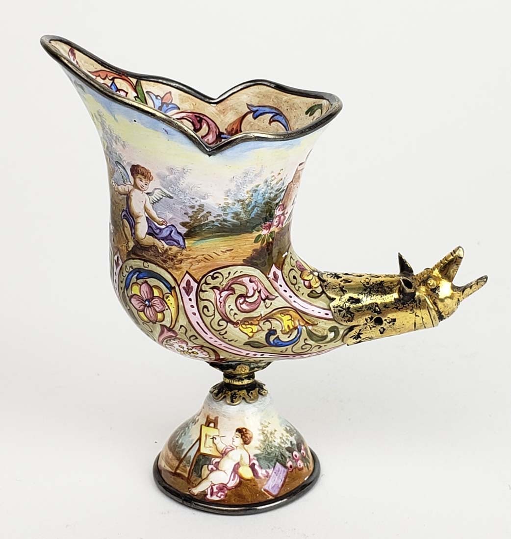 19th C. Viennese Enamel on Silver & Bronze Figural Vase (1 of 10)