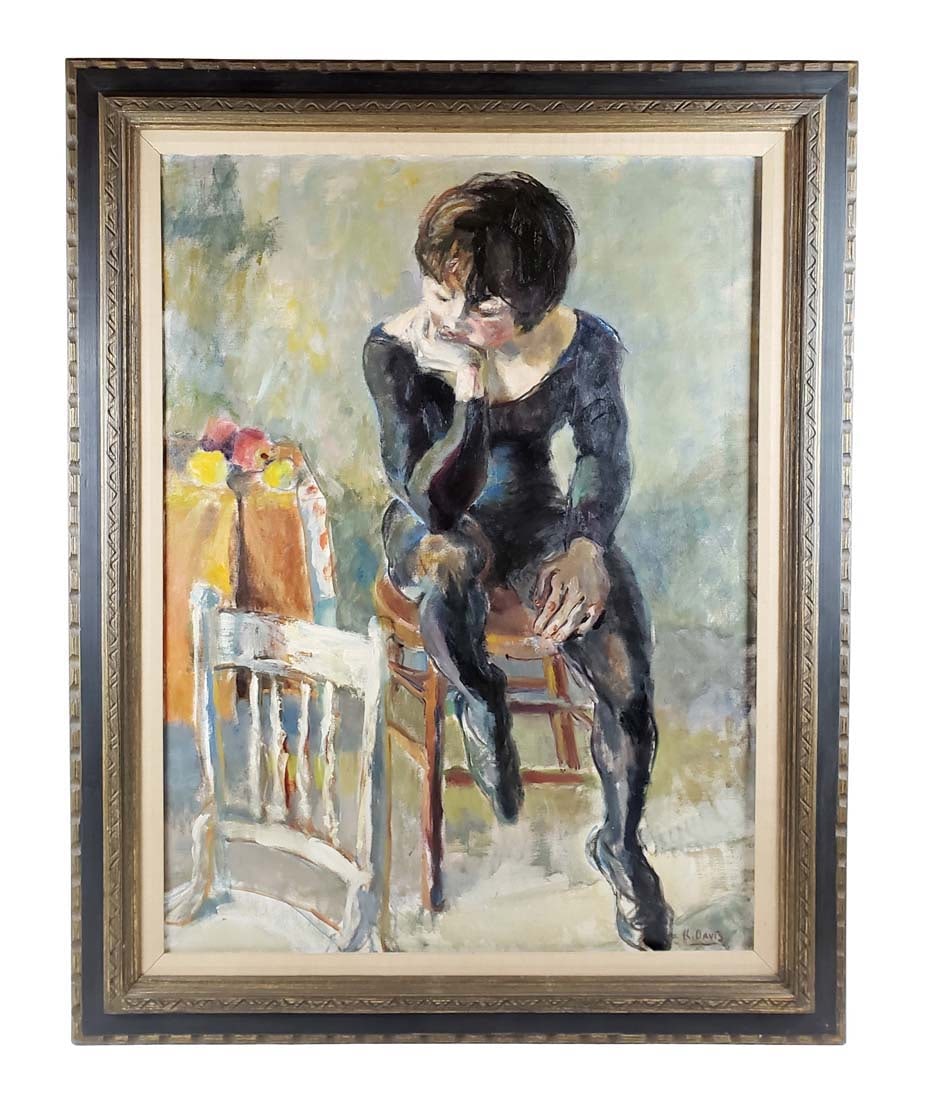 19th C. Oil On Canavas of Seated Woman Signed K. Davis (1 of 6)