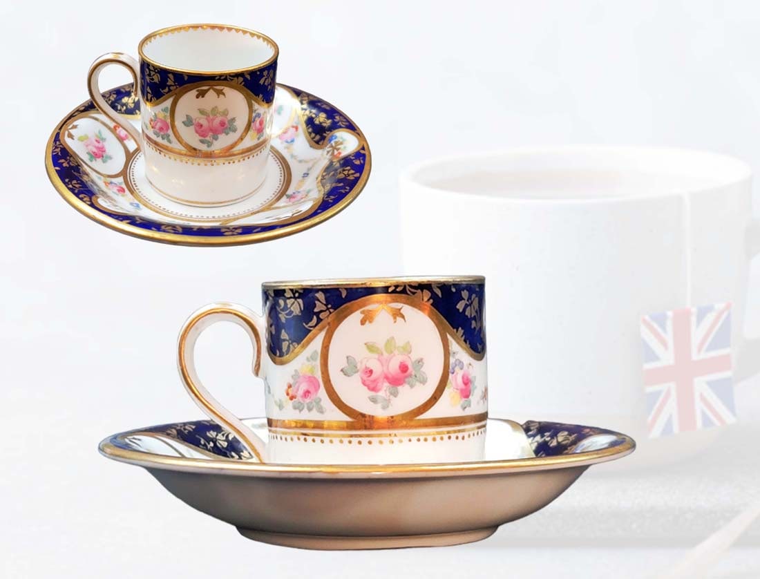 19th C. English Staffordshire Cup & Saucer, With Underglaze Mark: 19th C. English Staffordshire Cup & Saucer, With Underglaze Mark. Saucer: 5" \ Cup: 2 1/2" x 2"