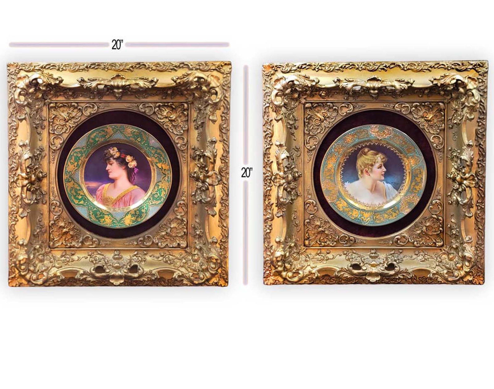 Pair Of 19th C. Royal Vienna Plate In Original Frames: Pair Of 19th C. Royal Vienna Plate In Original Frames. Austria Circa 1850's. Each plate is signed by artist & has Beehive under glazed marks. (Condition: Excellent) Frame: 20" x 20" \ Plates: 9 1/2"