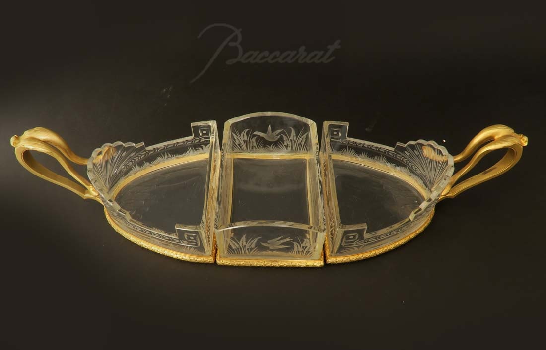 19th Century Baccarat Bronze 3 Pieces Centerpiece: 19th Century Baccarat Bronze 3 Pieces Centerpiece. L 22.5" x H 5" x W 6 7/8"