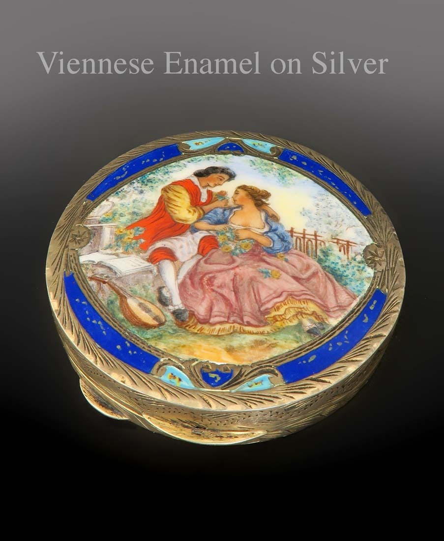 19th Century Enamel On Silver Vanity Powder Box Viennese (1 of 4)