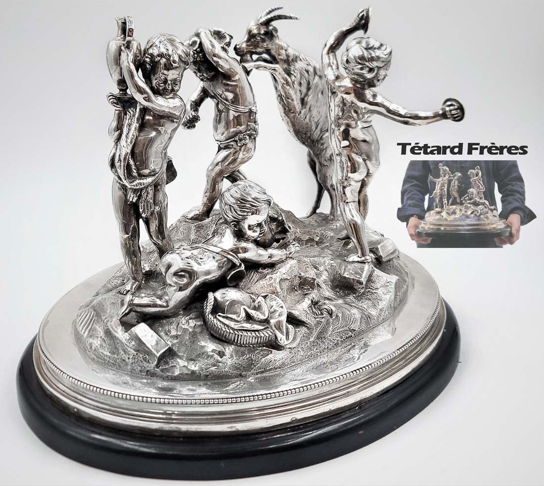 Early 20th C. French Sterling Silver Group Of Playing Cupids By Tetard Freres (1 of 13)