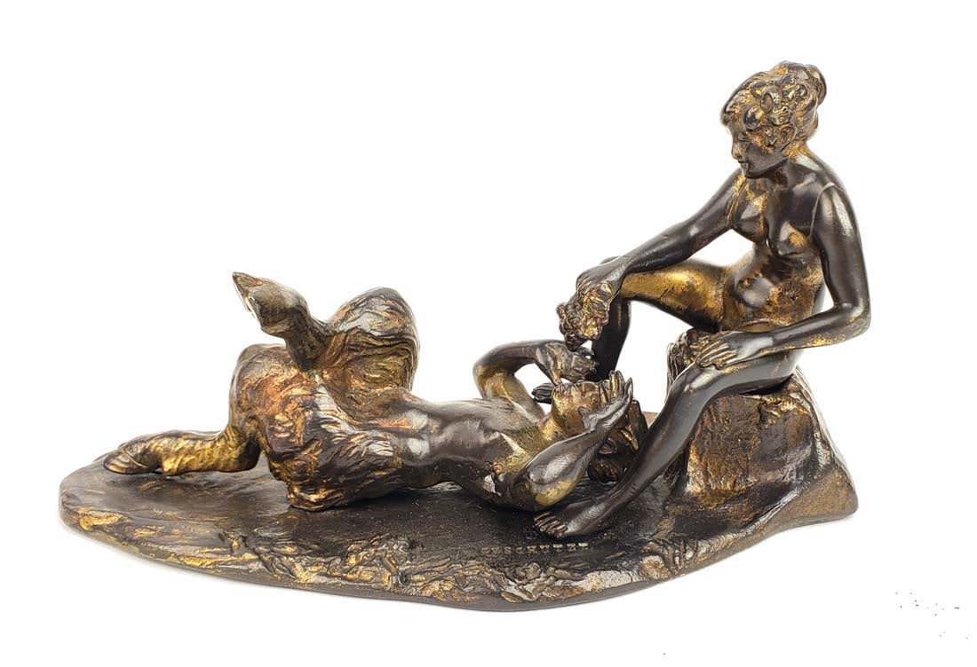 19th C. Bergman Erotic Austrian Bronze Group: 19th C. Bergman Erotic Austrian Bronze Group. Measures H: 3 1/4" W: 6"
