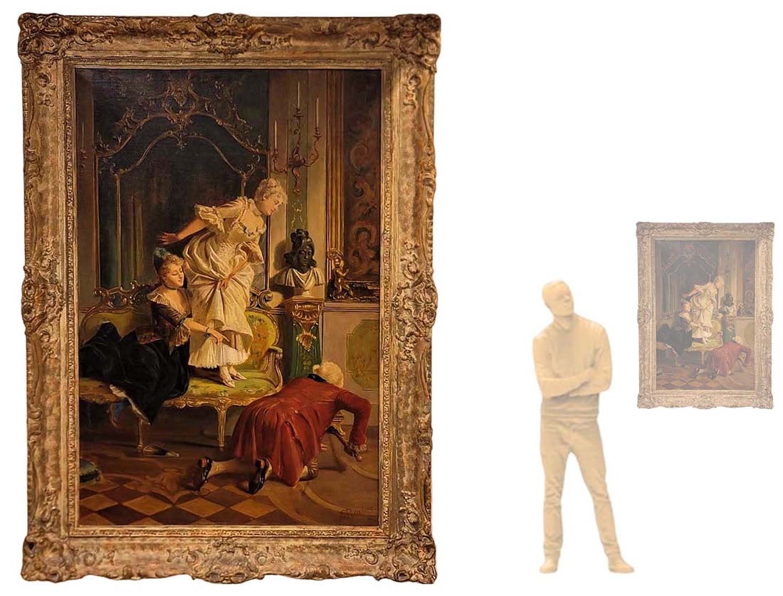 19th C. Oil On Canvas The Enchanted Garden 'Afraid Of A Mouse' By F.Panini 1905: 19th C. Oil On Canvas The Enchanted Garden 'Afraid Of A Mouse' By F.Panini 1905. Frame: 41" x 29" \ Painting: 33 1/2" x 21"