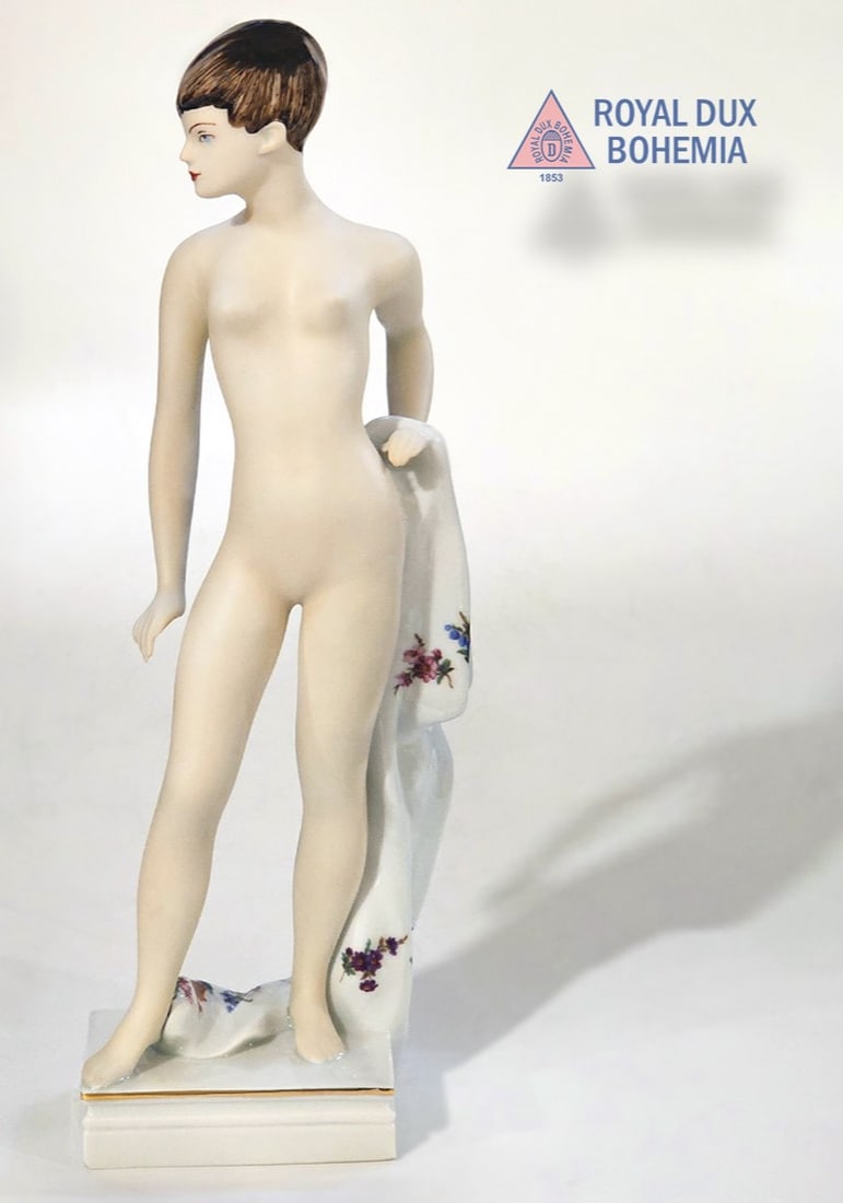 Royal Dux Cernoch Designed Hand Painted Porcelain Figurine, Signed & Hallmarked: Royal Dux Cernoch Designed Hand Painted Porcelain Figurine, Signed & Hallmarked. Bohemian Czech Republic. H 12.5" x 4.5" x 4"