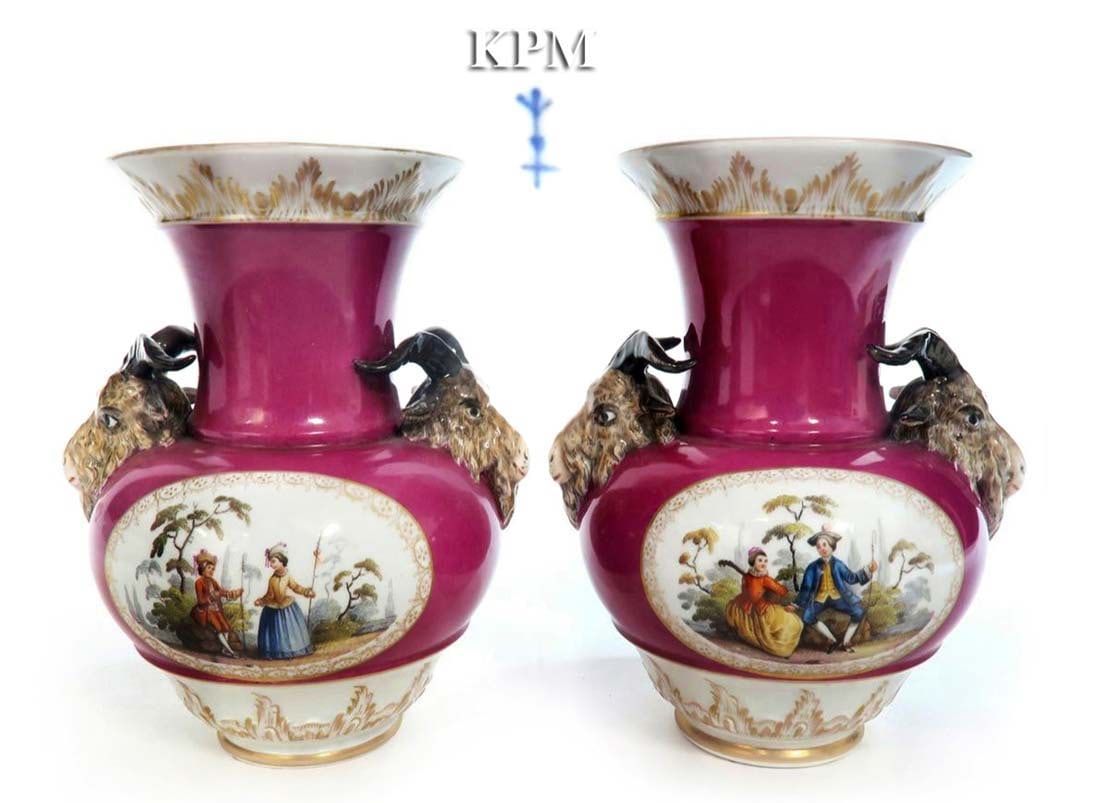 Pair Of Figural Berlin KPM Vases: Pair Of Figural Berlin KPM Vases. German Porcelain H 6.5" x W 5.5"