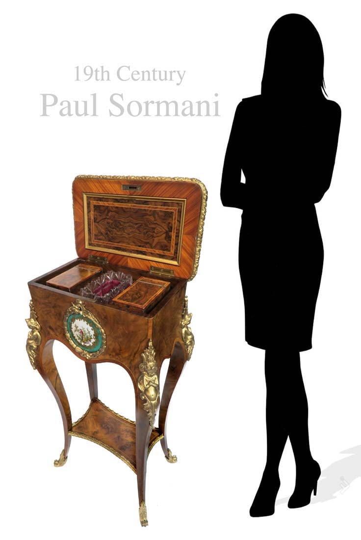 19th C Paul Sormani Sevres Side Table: 19th C Paul Sormani Sevres Side Table w/ Box Storage Compartment. Mreausres H: 29 1/2" x 14" x 9"