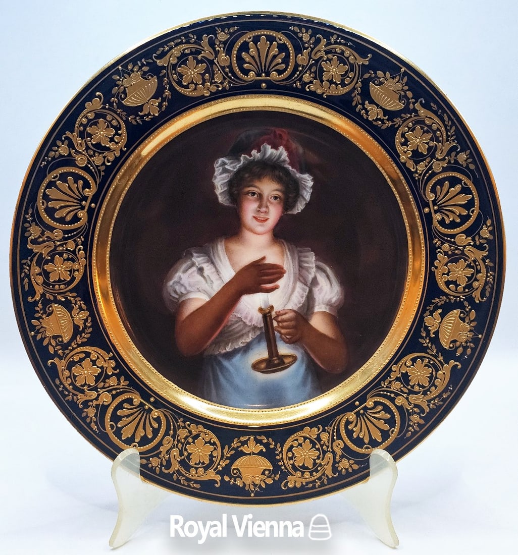 19th C. Royal Vienna Porcelain 'Girl With A Candlestick' Portrait Plate: 19th C. Royal Vienna Porcelain 'Girl With A Candlestick' Portrait Plate. D 9 1/2"
