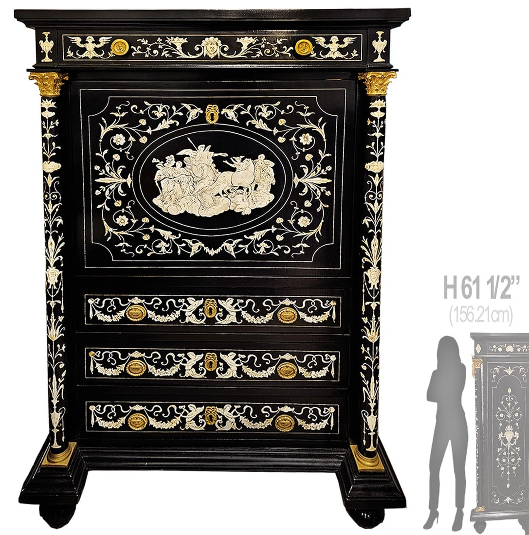 19th C. Continental Ebonized Bronze Mounted Inlaid Cabinet (1 of 16)
