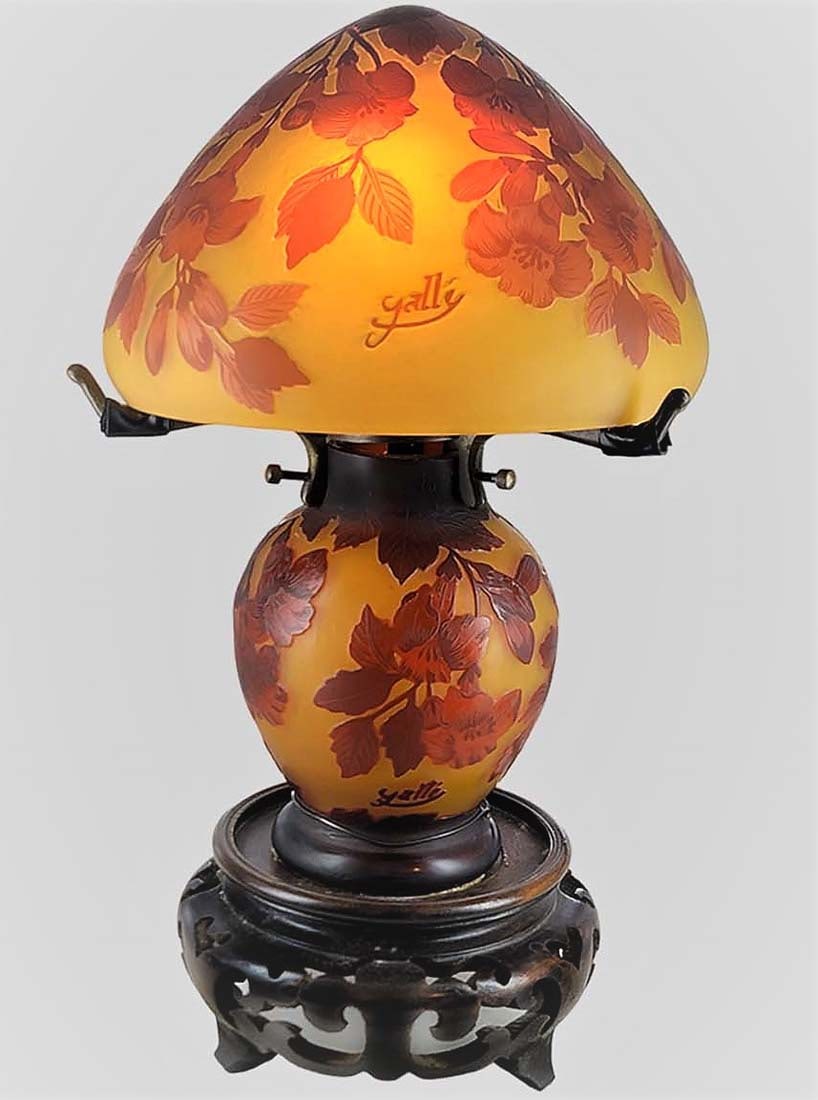 French Art Nouveau Emile Galle Style Lamp: French Art Nouveau Emile Galle Style Lamp. H 13 1/4" x W 8
