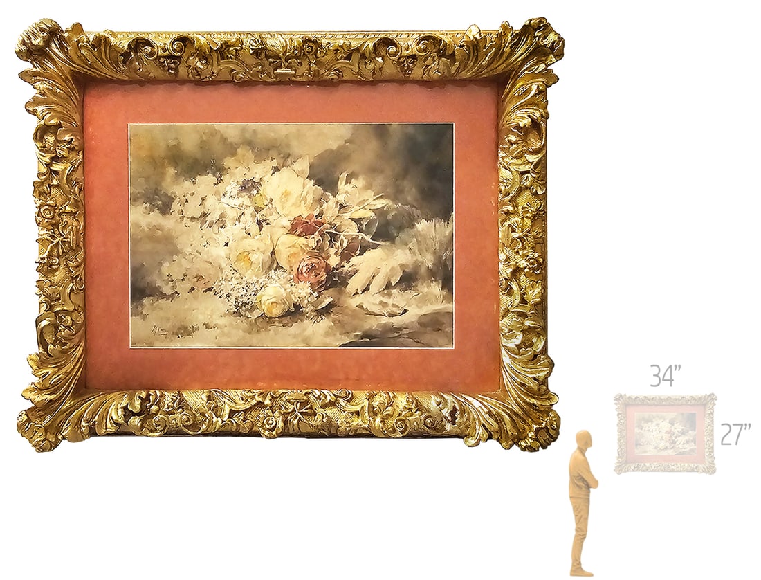 Floral 'Still Life' Oil On Canvas Painting, Signed By M Cabot: Floral 'Still Life' Oil On Canvas Painting, Signed By M Cabot. Heavy frame: 34" x 27" \ Canvas: 21 1/2" x 14 1/2"