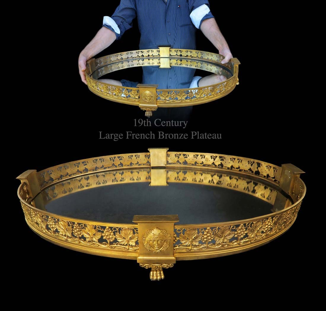 19th C. Large French Figural Bronze Mirrored Plateau (1 of 5)