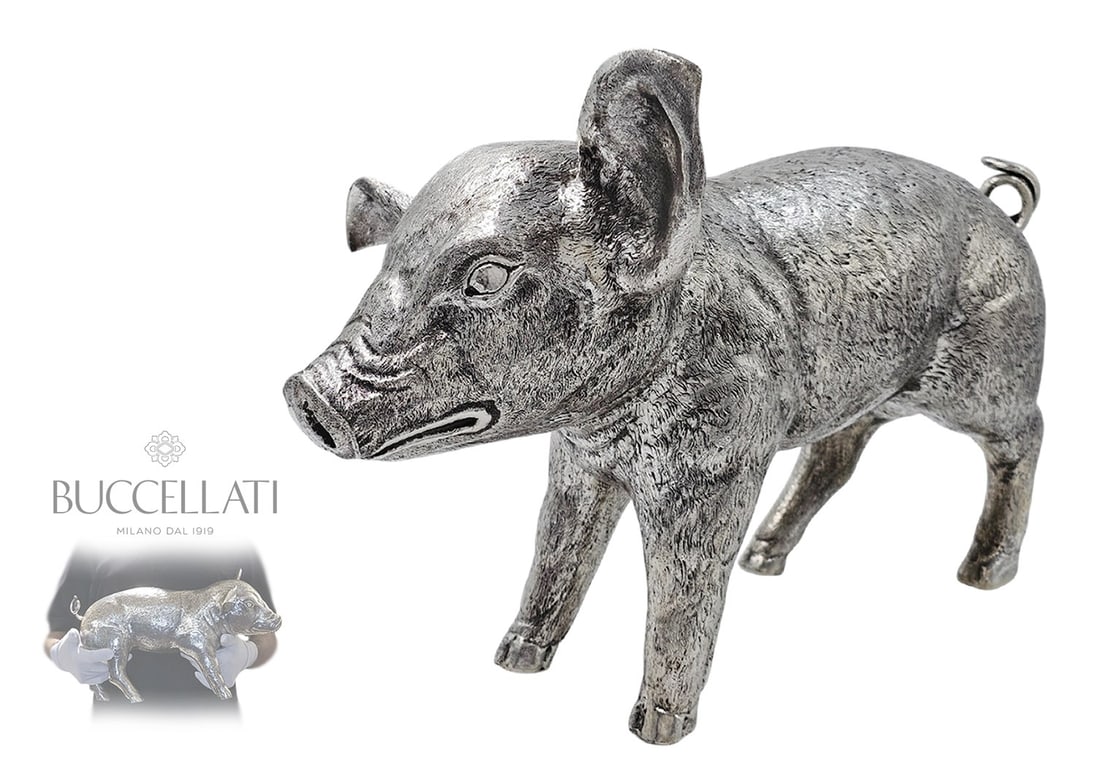M. Buccellati (2,229g) Sterling Silver Piglet Figurine: M. Buccellati (2,229g) Sterling Silver Piglet Figurine. H 10 1/2" x W 8 1/2" x L 16 1/2"