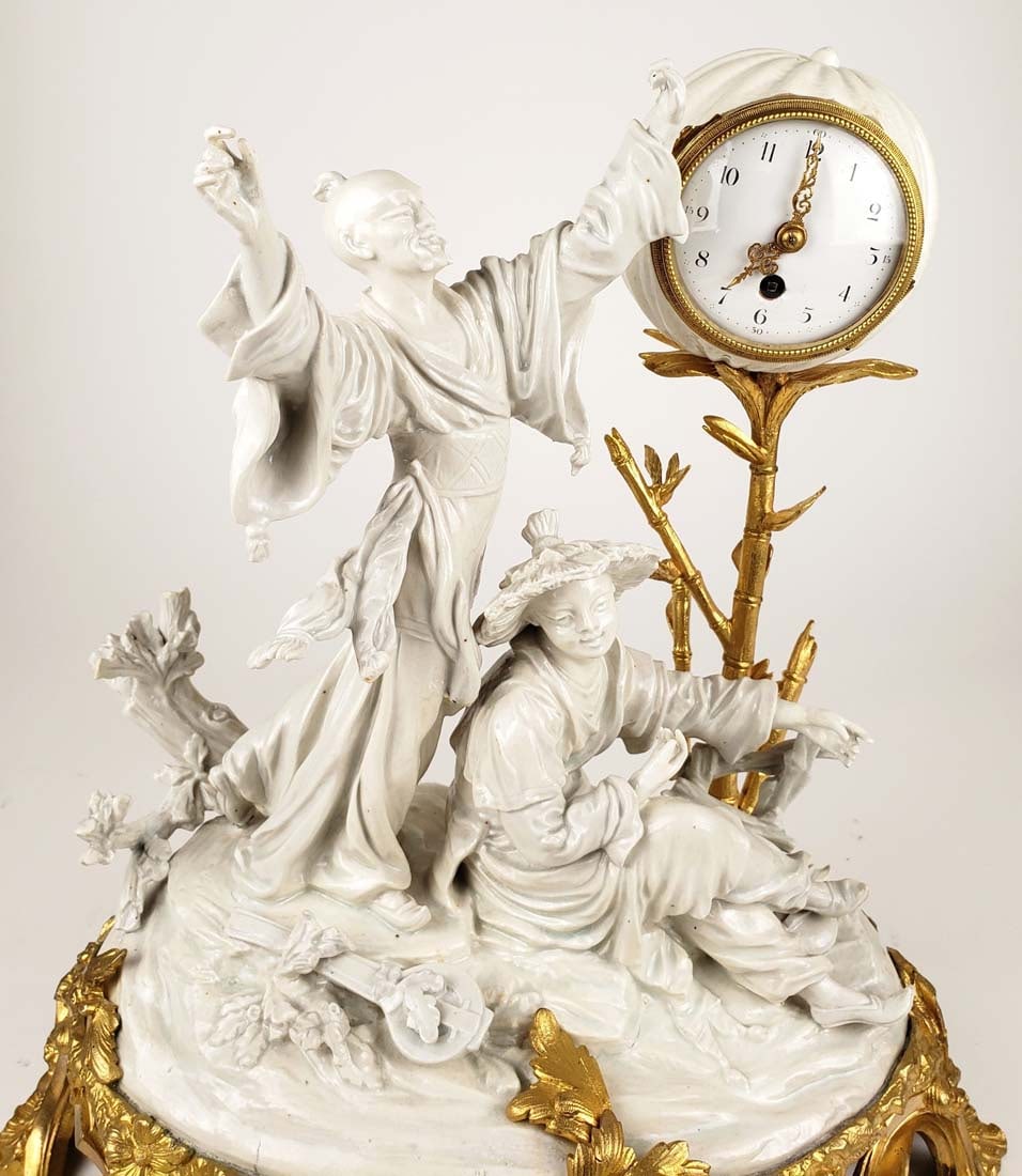 19th C. French Chinoiserie Bisque & Bronze Figural Clock - 5