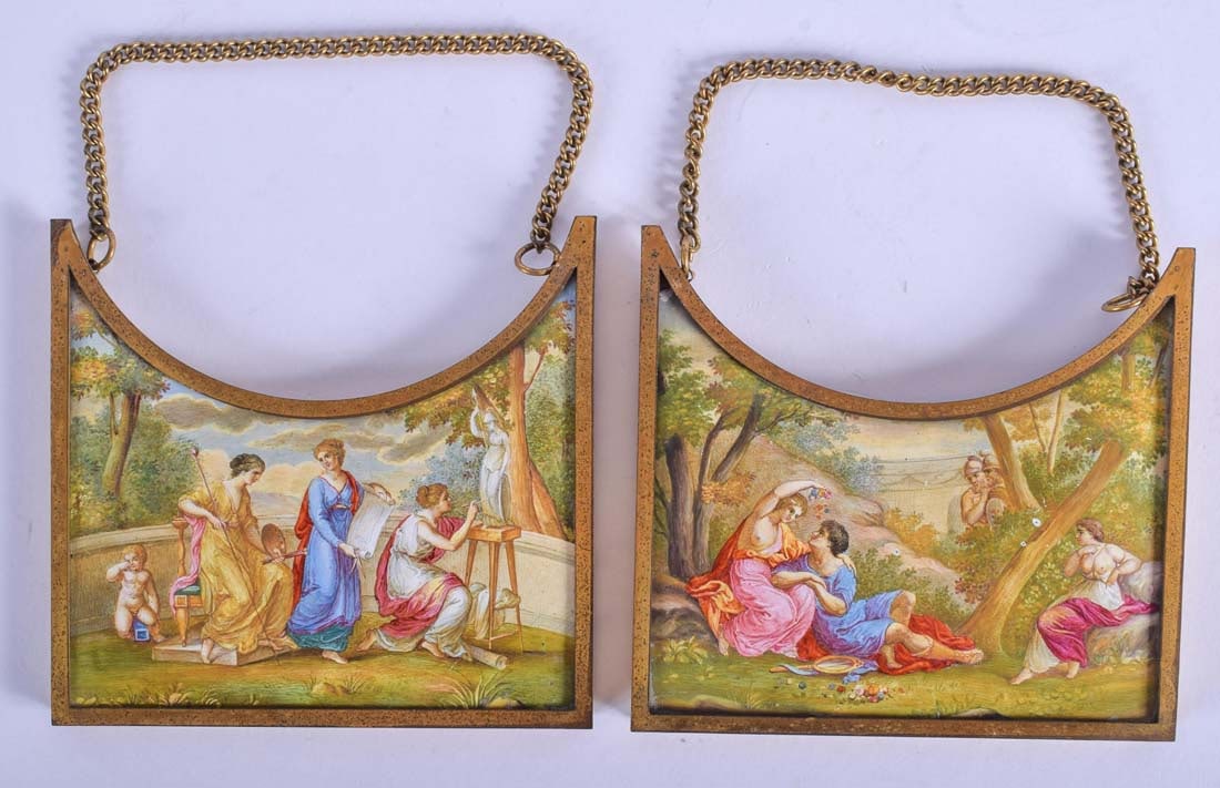 Pair of 19th C. Viennese Enamel Austrian Plaques: Pair of 19th C. Viennese Enamel Austrian Plaques. They measure 5" x 4 1/2"