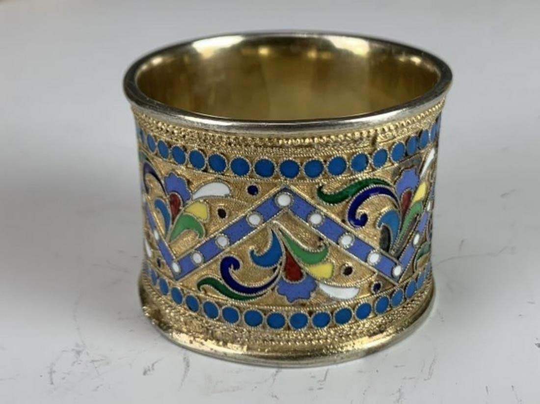 19th C. Russian Enamel 84 Silver Napkin Holder (1 of 2)