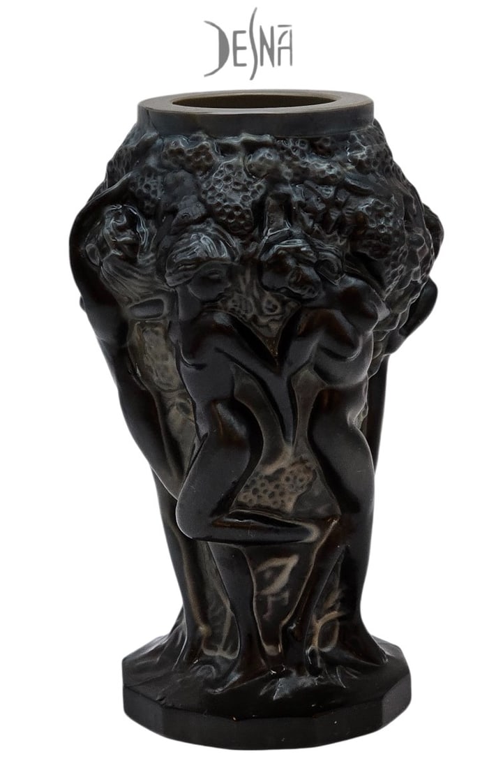 Vintage Bohemian Desna Nude Angels Smoked Crystal Vase (1 of 8)