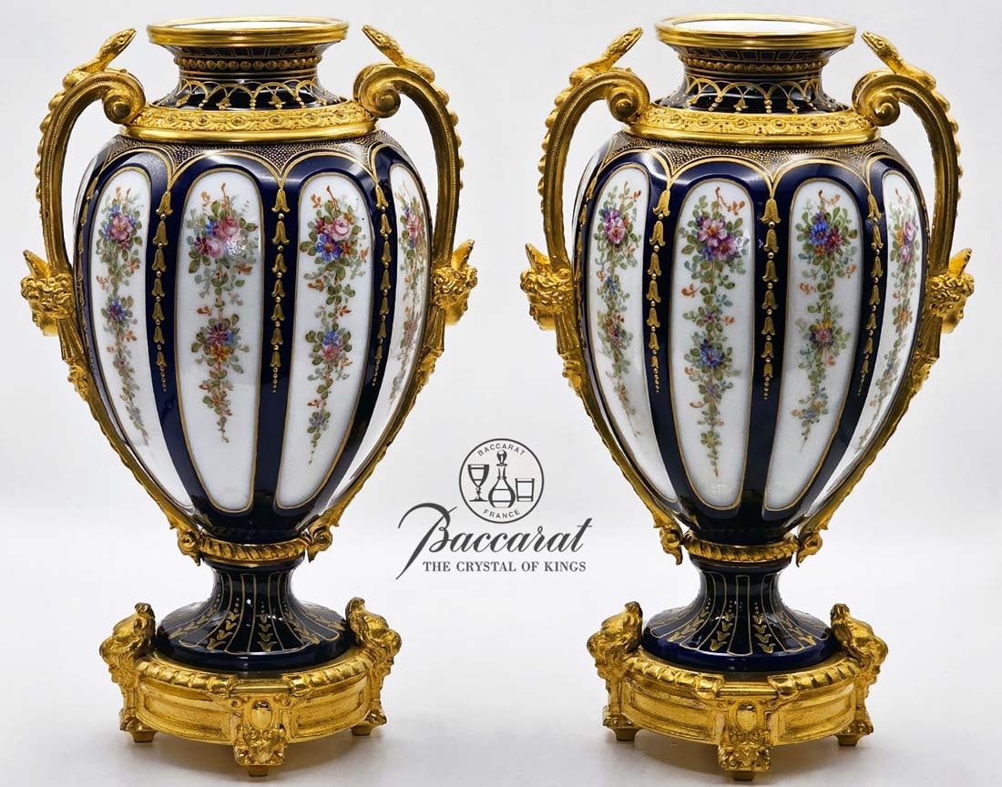 Pair Of 19th Century Baccarat Opaline Figural Bronze Mounted Vases: Pair Of 19th Century Baccarat Opaline Figural Bronze Mounted Vases. H 8 3/8" x W 4" x L 5"