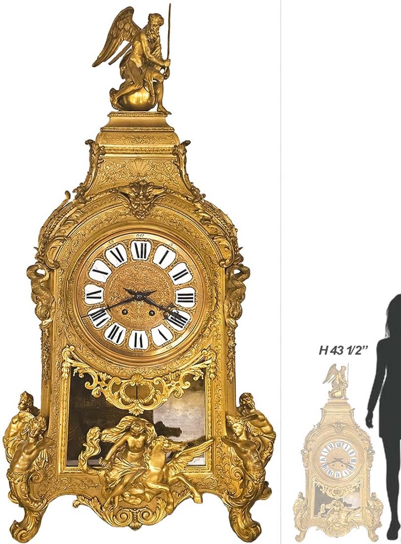 Large Monumental 19th C. French Figural Bronze Clock: Large Monumental 19th C. French Figural Bronze Clock. H 43 1/2" x W 9" x L 25"