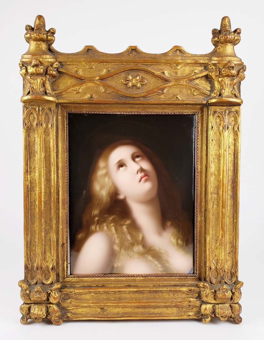 Exquisite 19th C. KPM Plaque of Nude Woman in Giltwood Frame: Exquisite 19th C. KPM Plaque of Nude Woman in Giltwood Frame. The frame measures 17 3/4" x 12 3/4"