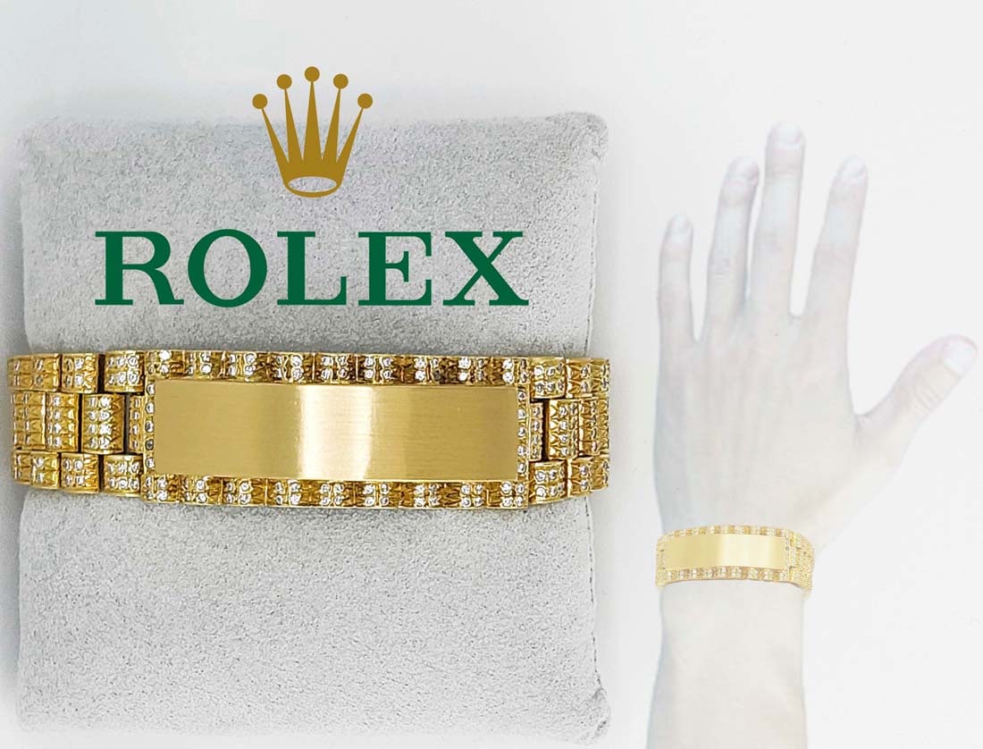 18K Italy 750 Stamped Rolex President Diamond Bracelet: 18K Italy 750 Stamped Rolex President Diamond Bracelet. (~140g) 5.55 tcw Sl\ F-H Diamonds. Size L-XL