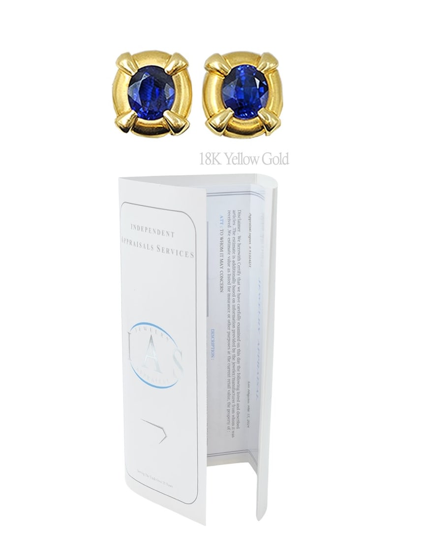 18K Yellow Gold With Deep Royal Blue Sapphire Women's Earrings: 18K Yellow Gold With Deep Royal Blue Sapphire Women's Earrings. Total Gemstones Weight: ~ 9.10 CTS TW.