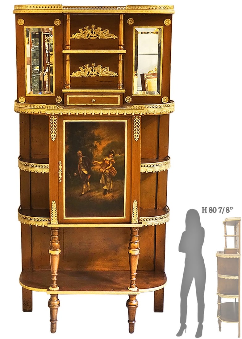 19th C. French Paul Sormani Style Vernis Martin Cabinet: 19th C. French Paul Sormani Style Vernis Martin Cabinet. H 60 7/8" x W 12" x L 29"