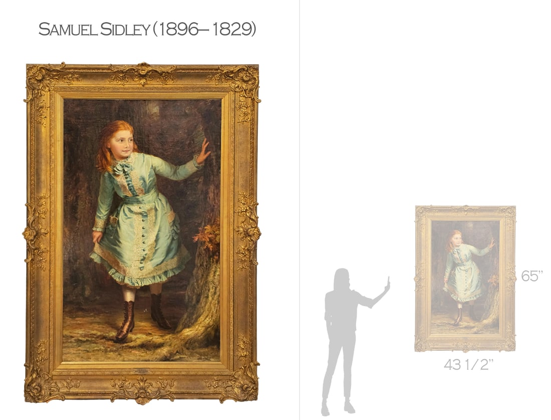 Samuel Sidley (British, 1829-1896) 'Hike & Seek' Portrait Painting, 19th C: Samuel Sidley (British, 1829-1896) 'Hike & Seek' Portrait Painting, 19th C. Frame: 30 1/2" x 52" \ Painting: 43 1/2" x 65"