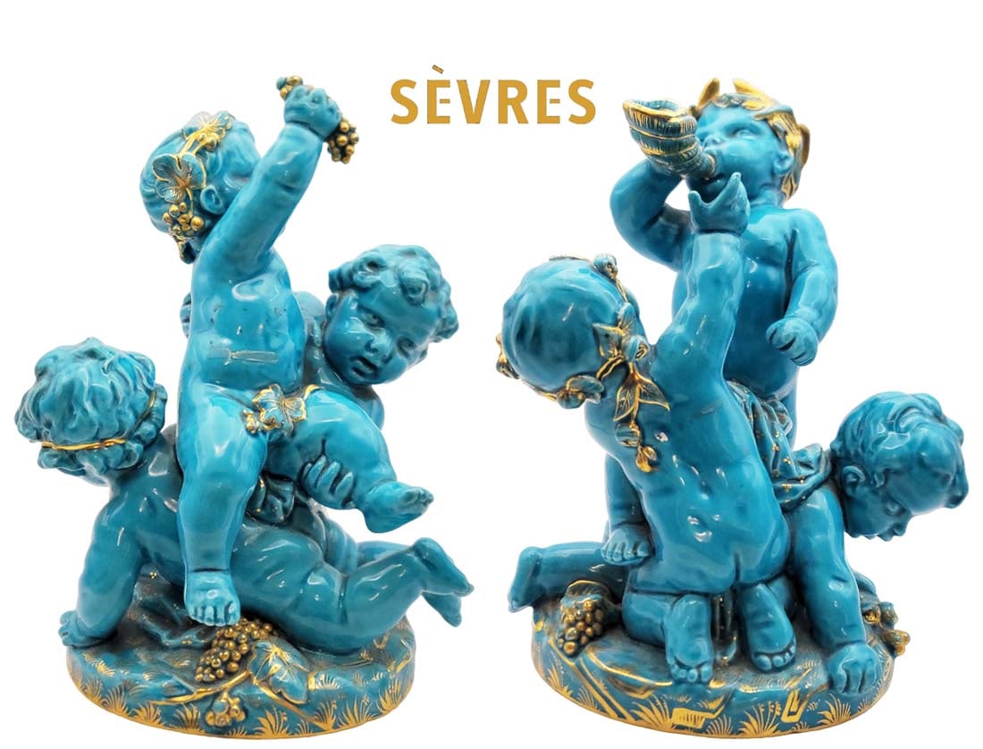 Pair Of 19th C. French Sevres Porcelain Cherub Angels: Pair Of 19th C. French Sevres Porcelain Cherub Angels. H 8" x W 6"
