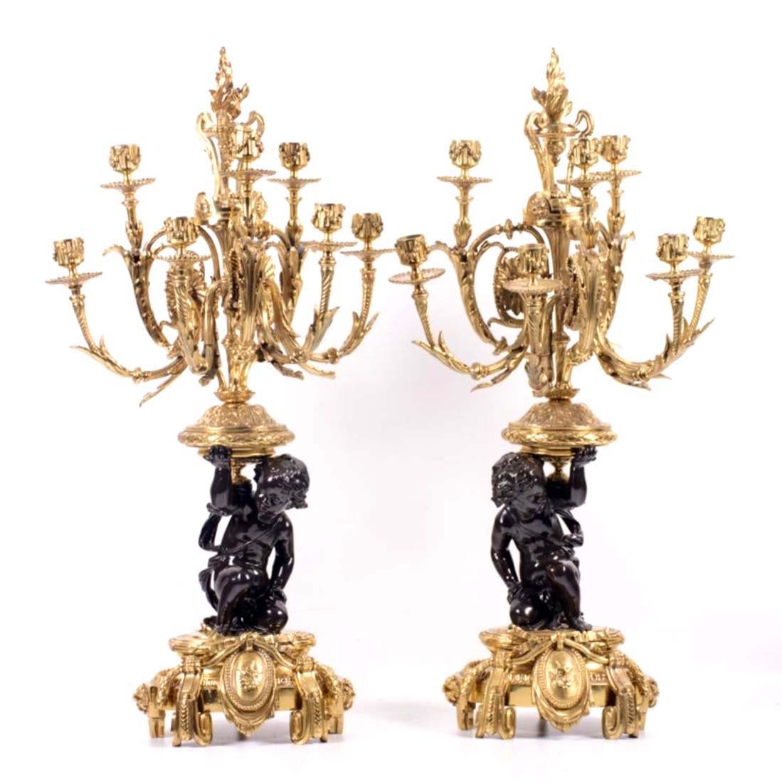 Pair of Large 19th C. French Gilt Bronze Figural Candelabras (1 of 6)