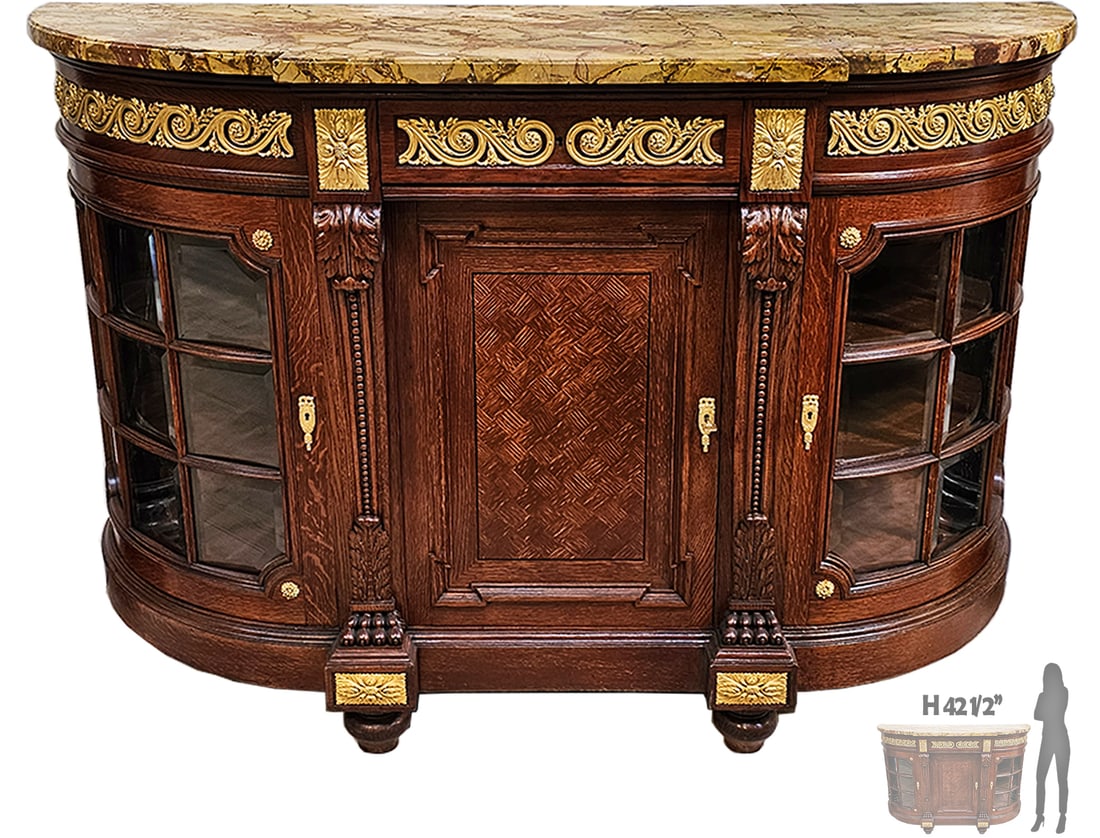 Early 20th C. French Bronze Mounted Top Marble Cabinet: Early 20th C. French Bronze Mounted Top Marble Cabinet. H 42 1/2" x W 23" x L 64 1/2"