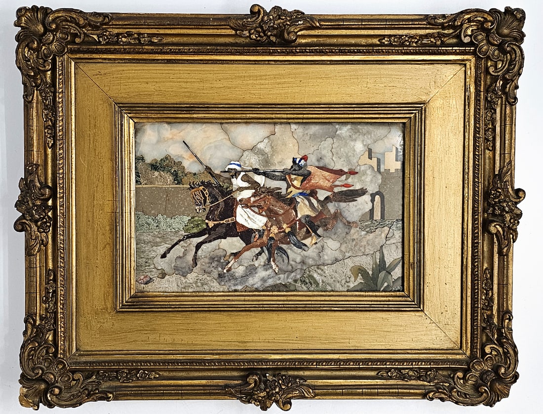 19th C. Italian Orientalist Pietro Dura Plaque, Framed: 19th C. Italian Orientalist Pietro Dura Plaque, Framed. 12" x 16"