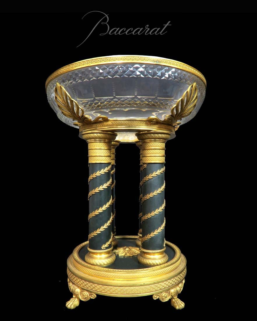 19th C. Empire Bronze and Baccarat Crystal Centerpiece: 19th C. Empire Bronze and Baccarat Crystal Centerpiece. Measures H: 12" W: 9"