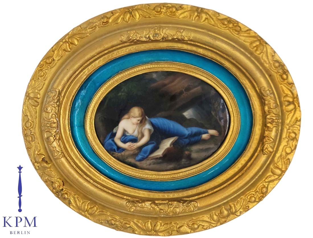 19th C. German KPM Plaque Reclining Magdalene: 19th C. German KPM Plaque Reclining Magdalene. Frame: W 11" x L 13" \ Plaque: 5" x 6 1/2"