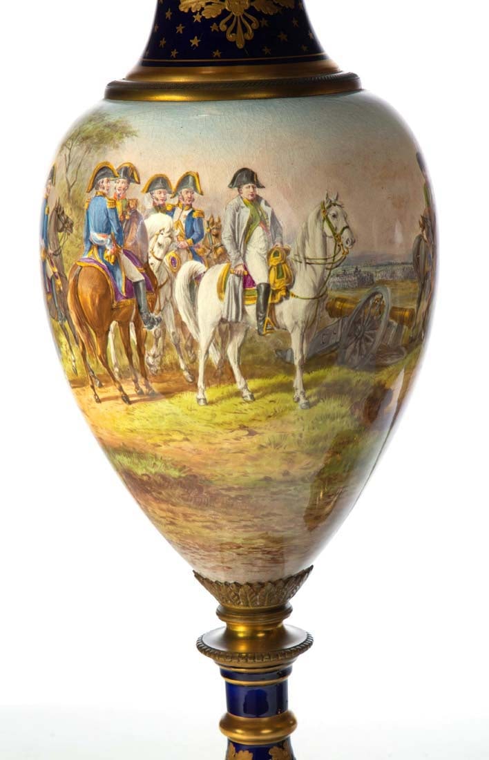 Magnificent Large Pair of 19th C. Sevres Porcelain Gilt Bronze Mounted Urns - 3