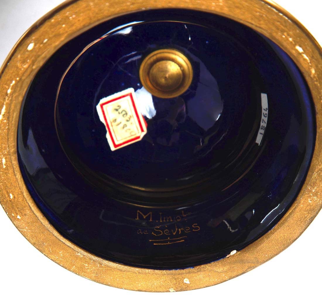 Magnificent Large Pair of 19th C. Sevres Porcelain Gilt Bronze Mounted Urns - 7