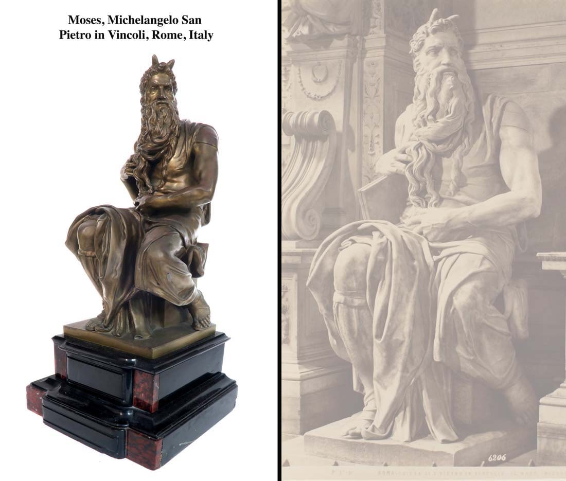 19th C. Bronze Figure of The Seated Moses, Signed "F. Barbedienne: 19th C. Bronze Figure of The Seated Moses, Signed "F. Barbedienne. Measures H: 20" x 9" x 8"