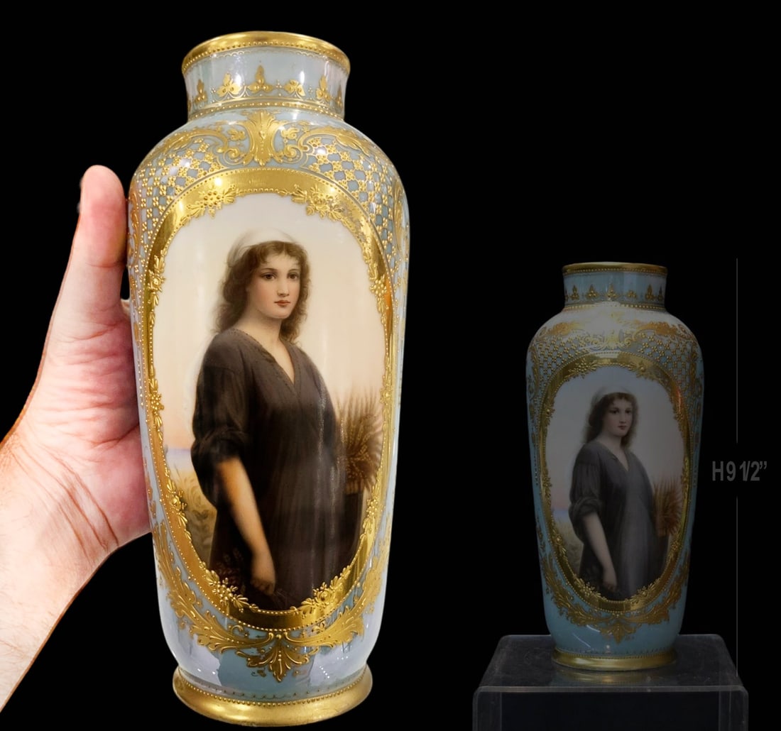 19th C. Royal Vienna "Ruth" Porcelain Vase: 19th C. Royal Vienna "Ruth" Porcelain Vase. Measures H: 9 1/2" W: 4"