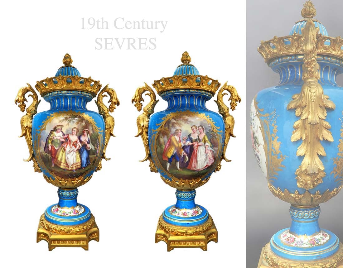 Pair of 19th C. French Sevres Meuseum Quality Vases: Pair of 19th C. French Sevres Meuseum Quality Vases. They measure H: 19" W: 11"