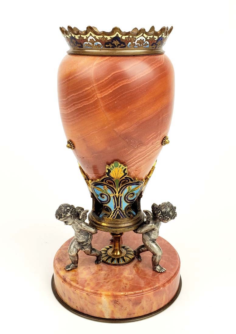 19th C. French Champleve Figural Centerpiece: 19th C. French Champleve Figural Centerpiece. Measures H: 7 3/4" W: 4"