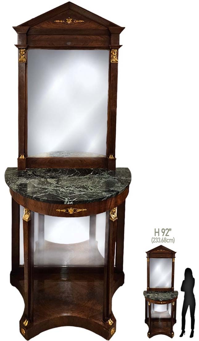 19th C. French Empire Style Bronze, Marble Top Console Mirror (1 of 18)