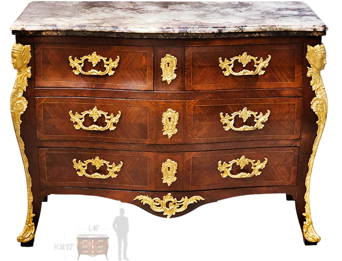 19th C. Louis XV Style Figural Bronze Mounted Commode (1 of 8)